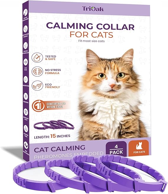 4 Pack Calming Collar for Cats, Cat Calming Collar, Calming Pheromone Collar for Cats, Cat Pheromone Collar, Cat Calming Collar for Anxiety, Efficient Relieve Anxiety Stress